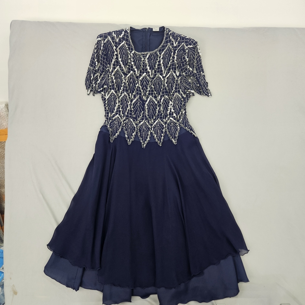 Elegant Navy Blue Beaded Dress